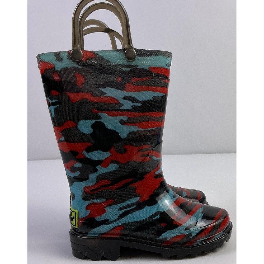 Western Chief Light Up Camo Rain Boots Kids Size 6 Waterproof PVC Pull On